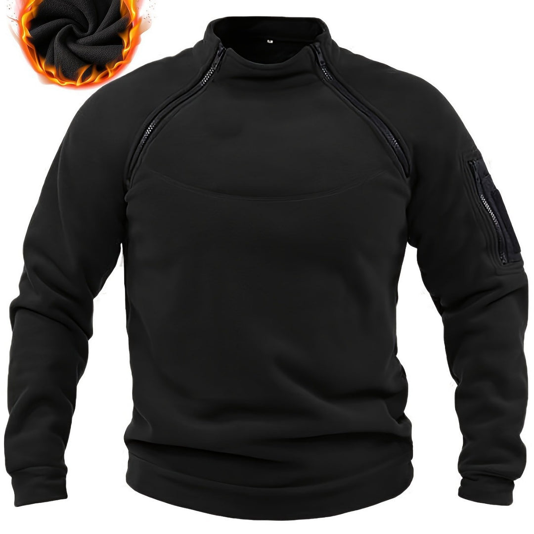 Herren Thermischer Fleece‑Halbzippullover mit Utility‑Ärmeltasche & Schulterreißverschlüssen Shop Nory