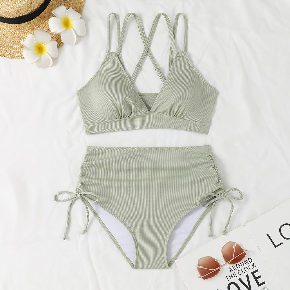 Damen Bikini-Set mit verstellbarem Kreuzträger und hoch geschnittenem Höschen