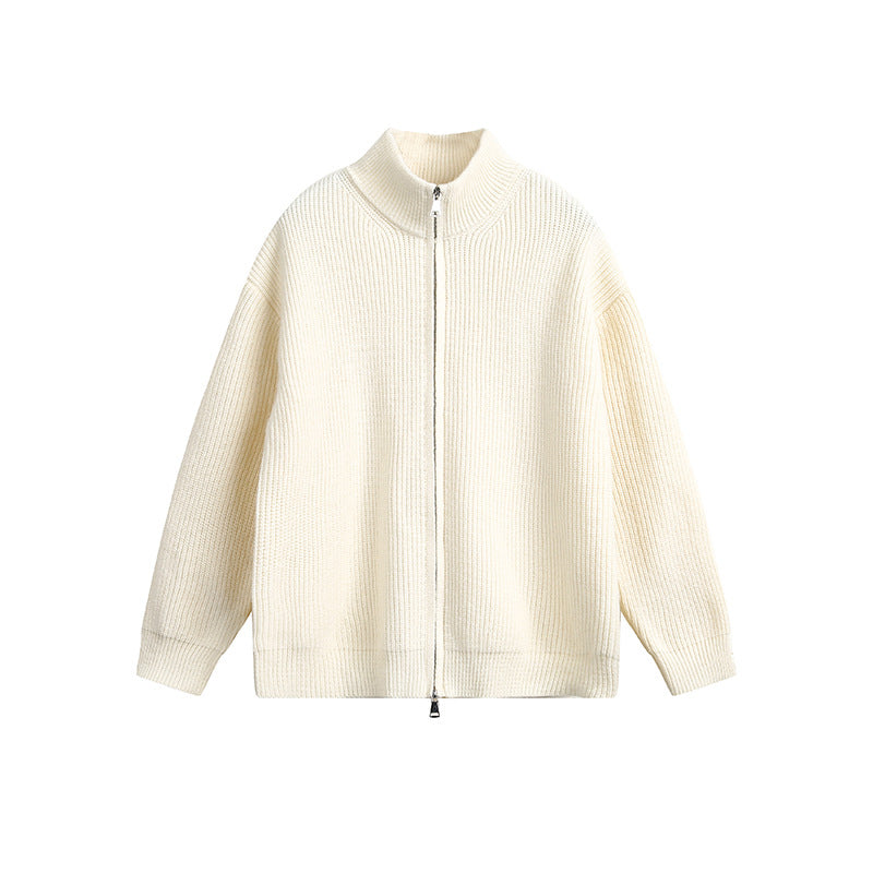 Herren Grobstrickjacke mit hohem Kragen und durchgehendem Reißverschluss Shopnory