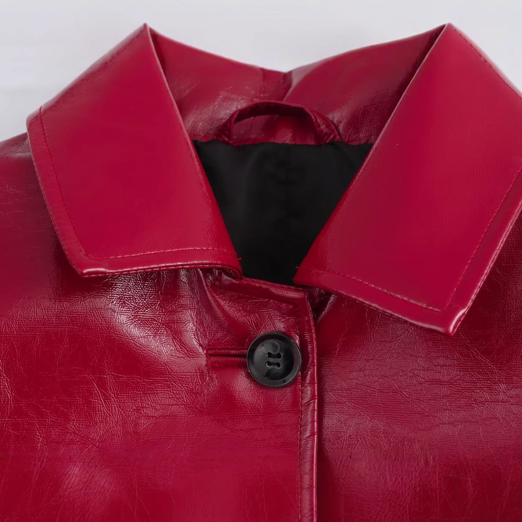 Damen Glänzende Kunstleder-Blusenjacke im Boxy‑Schnitt mit Hemdkragen Shop Nory