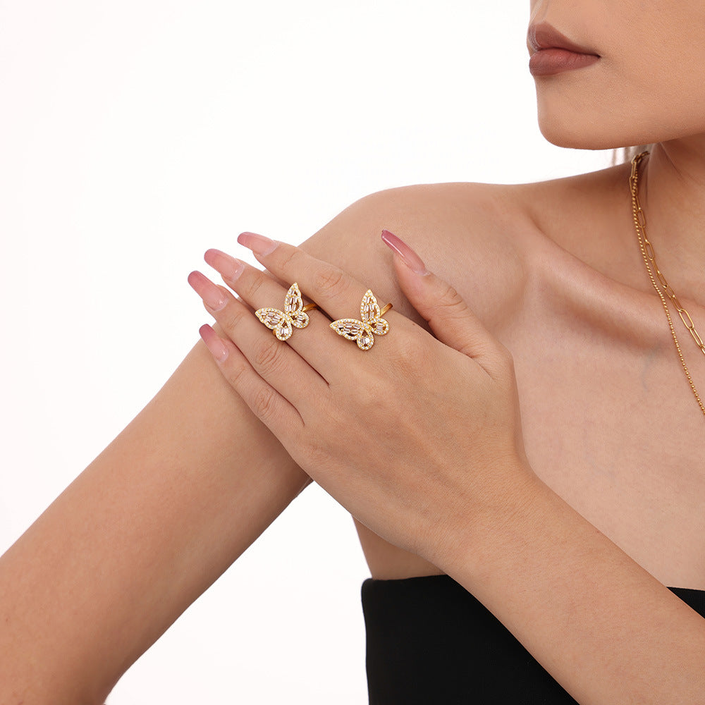 Damenring mit Schmetterlingsdesign aus Kupfer und Zirkon Shop Nory