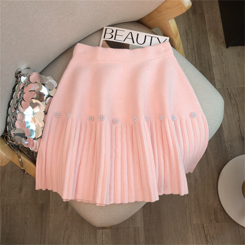 Damen Plissierter Rock mit dekorativen Perlen Shop Nory