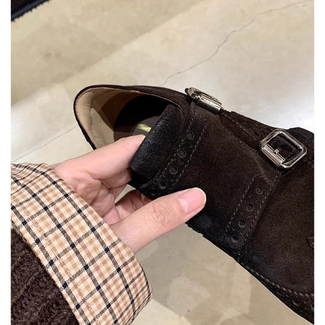 Herren Doppel-Monk-Slipper aus Veloursleder mit Budapester-Lochung und komfortabler Lederinnensohle Shop Nory