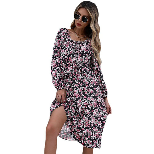 Damen Midikleid mit floralem Stufenrock, gerafftem Ausschnitt & Taillenzug Shop Nory