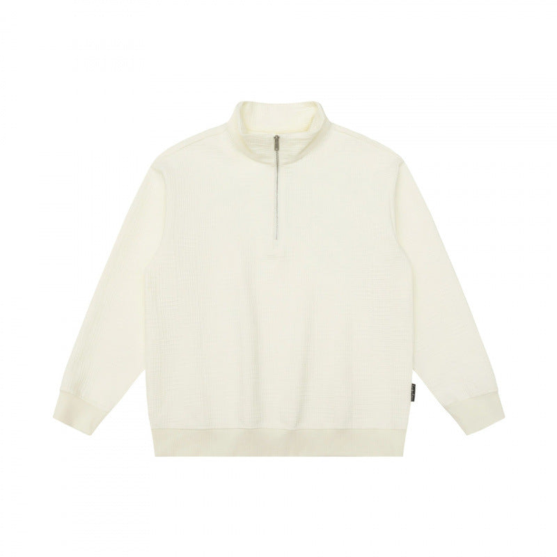 Unisex Oversize Waffelstruktur Halbzip-Pullover mit Stehkragen Shop Nory
