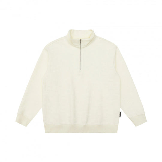 Unisex Oversize Waffelstruktur Halbzip-Pullover mit Stehkragen Shop Nory