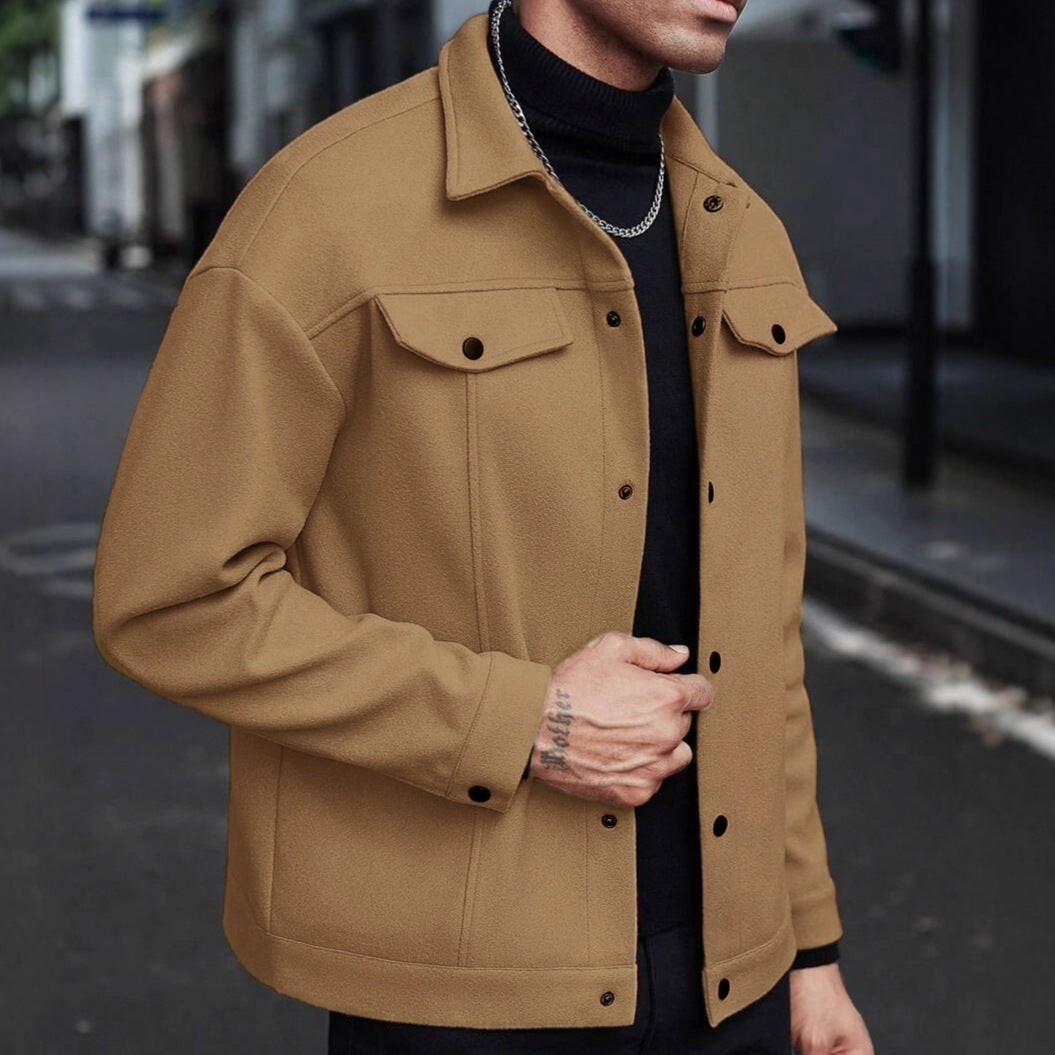 Herren Overshirt-Jacke im Trucker-Stil mit Wollmix-Optik und Druckknöpfen Shop Nory