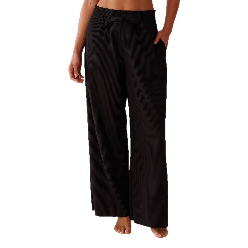 Damen Weite Plissee-Hose mit elastischem Bund und seitlichen Taschen