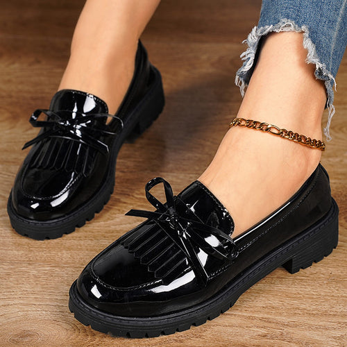 Damen Klassische Loafers mit elegantem Lackfinish und modischem Schleifen-Detail