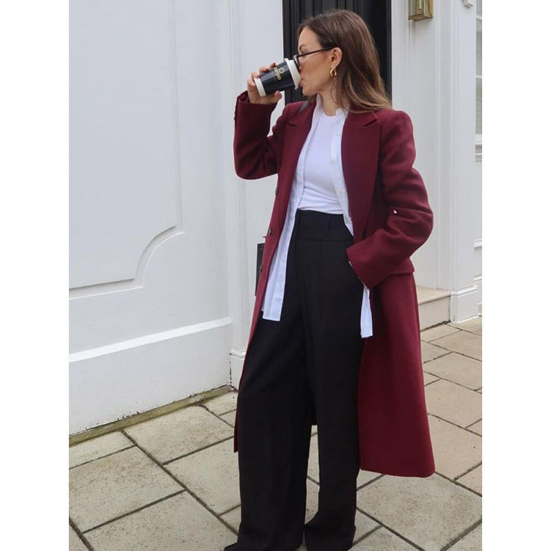 Damen Wool Blend Longcoat Shopnory
