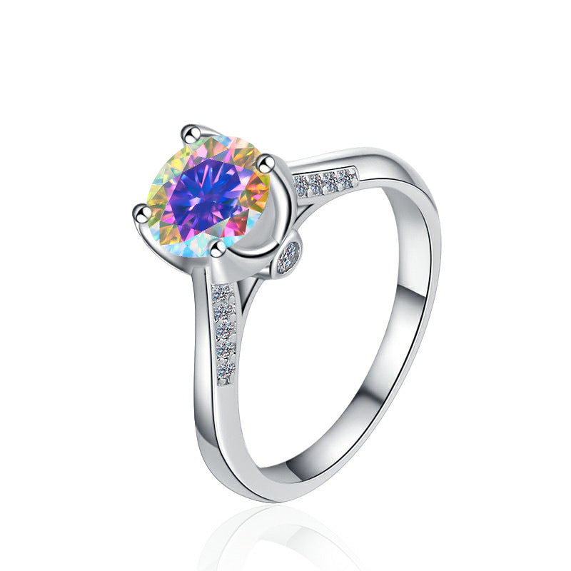 Damen Solitär ring mit strahlendem rosafarbenem Zirkonia und elegantem Besatz Shop Nory