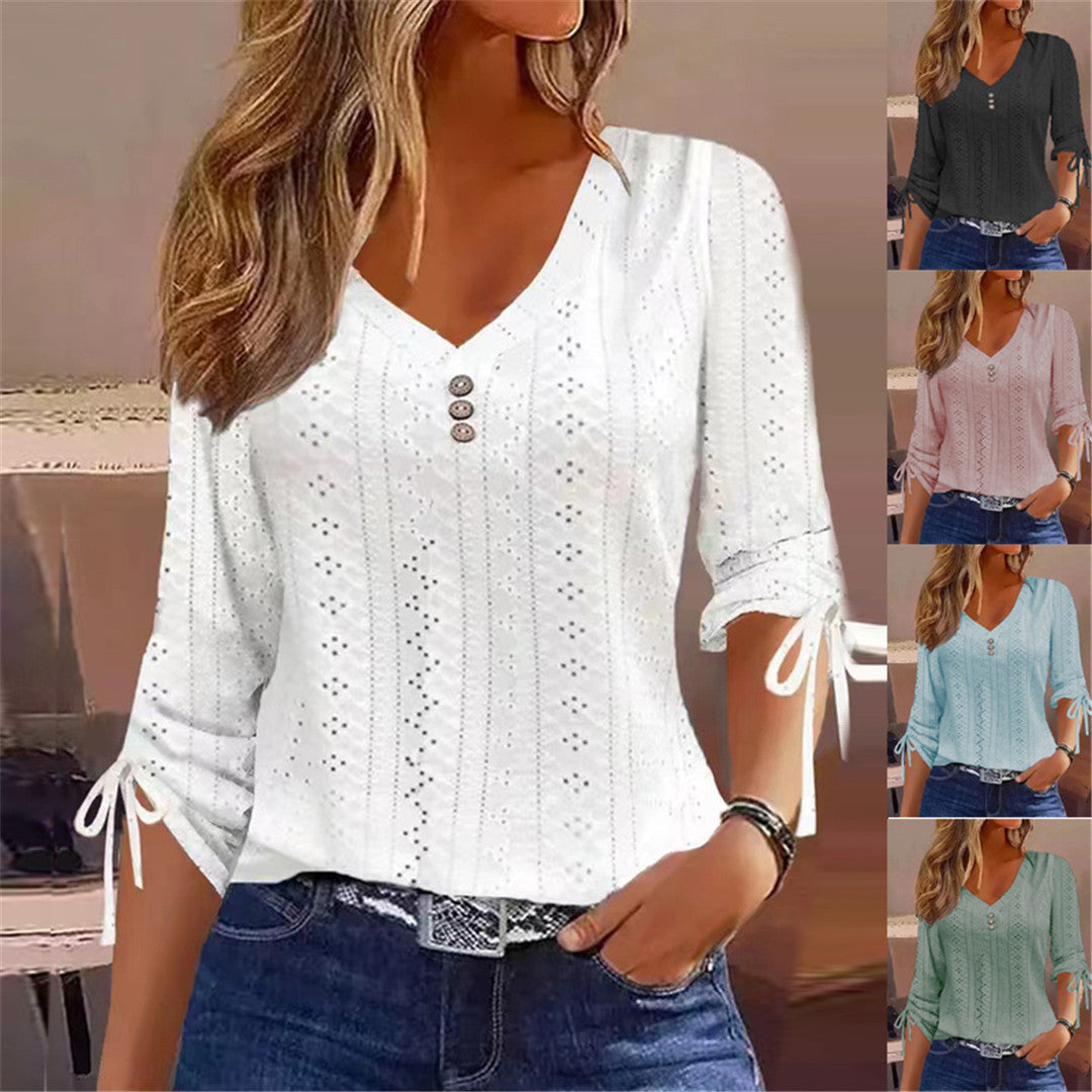 Damen V-Ausschnitt Bluse mit Raffdetails