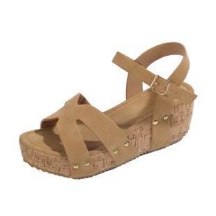 Damen Keil‑Sandaletten mit Korkplateau, breiten Veloursriemen und verstellbarem Knöchelriemen Shop Nory