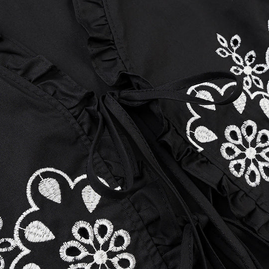 Damen Besticktes Kurzbolero mit Rüschen-V-Ausschnitt und Schnürverschluss Shop Nory