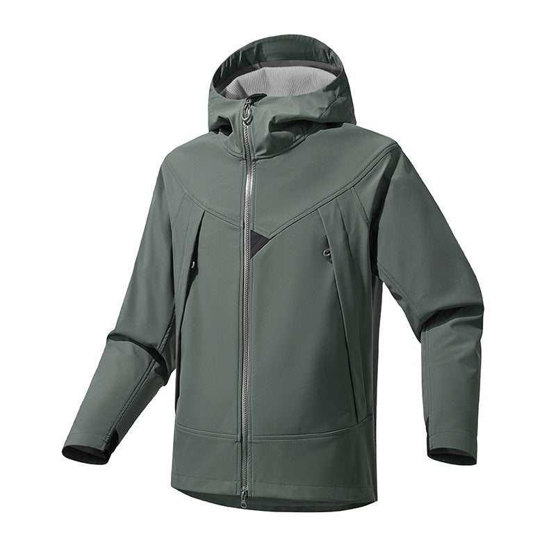 Herren Technische Softshell-Outdoorjacke mit Kapuze winddichtem Stretch und Zwei-Wege-Reißverschluss Shop Nory