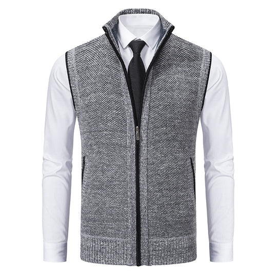 Herren Slim-Fit Ärmellose Strukturstrickweste mit Stehkragen und Frontreißverschluss Shop Nory