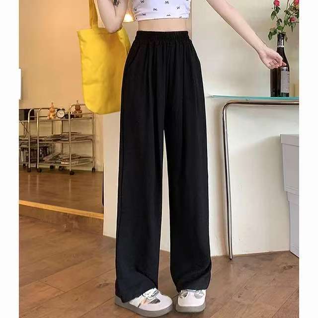 Damen Weite Leinenoptik-Palazzohose mit hoher Taille, Elastikbund und Eingrifftaschen Shop Nory
