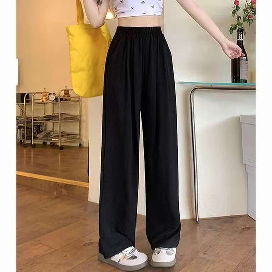 Damen Weite Leinenoptik-Palazzohose mit hoher Taille, Elastikbund und Eingrifftaschen Shop Nory