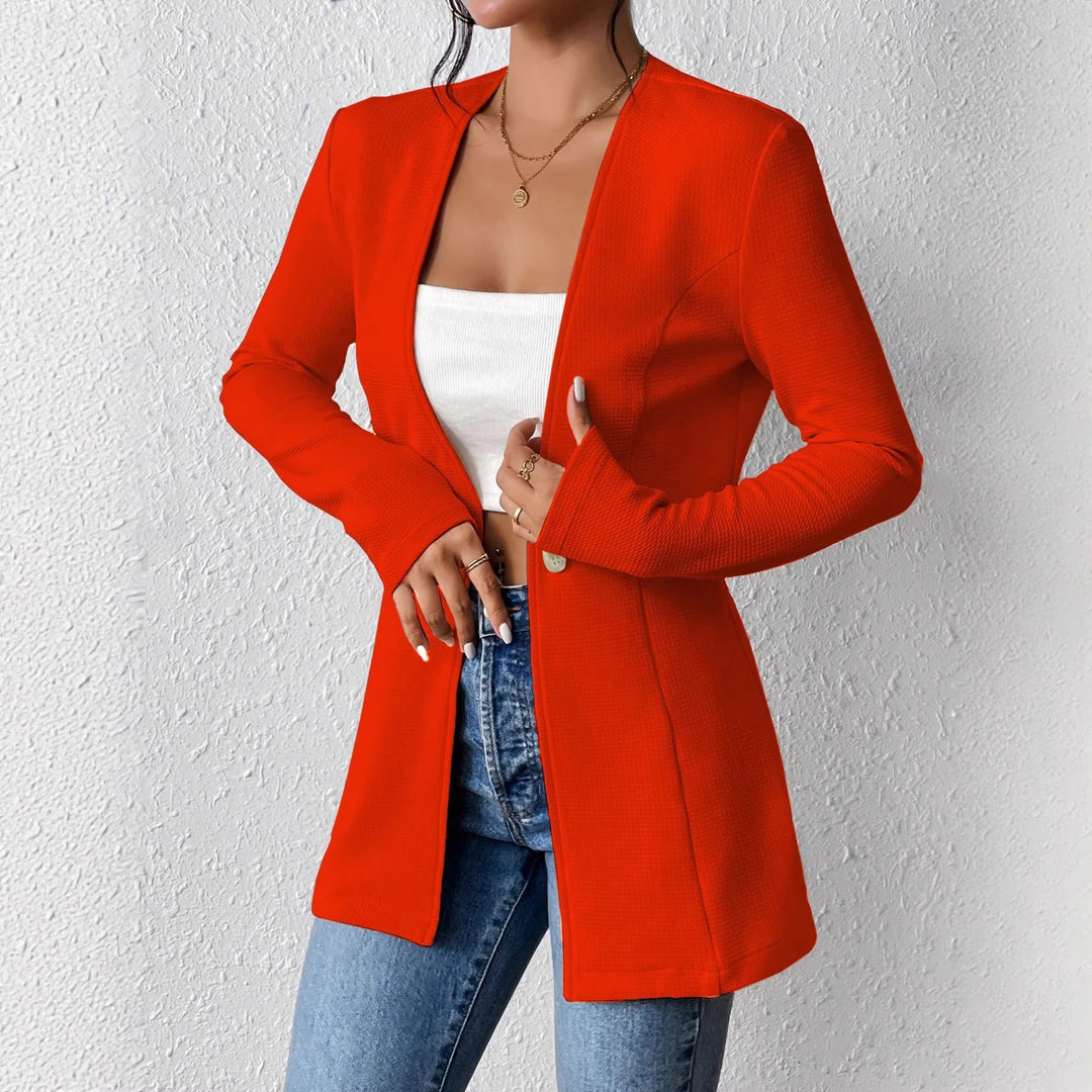 Damen Taillierter kragenloser Longblazer mit Ein-Knopf-Verschluss Shop Nory