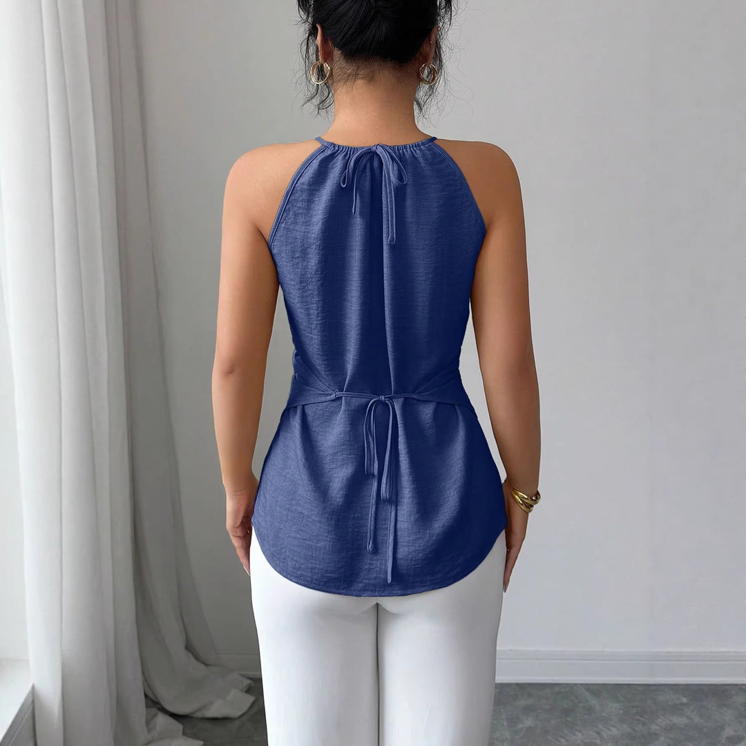 Damen Ärmelloses Twist-Halstops mit Holzperlen und asymmetrischem Saum Shop Nory