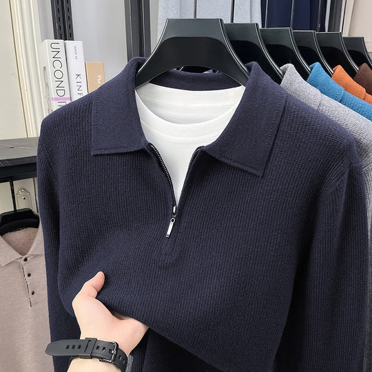 Herren Feinstrick-Halbzipp-Polo mit Hemdkragen und feiner Rippenstruktur Shop Nory