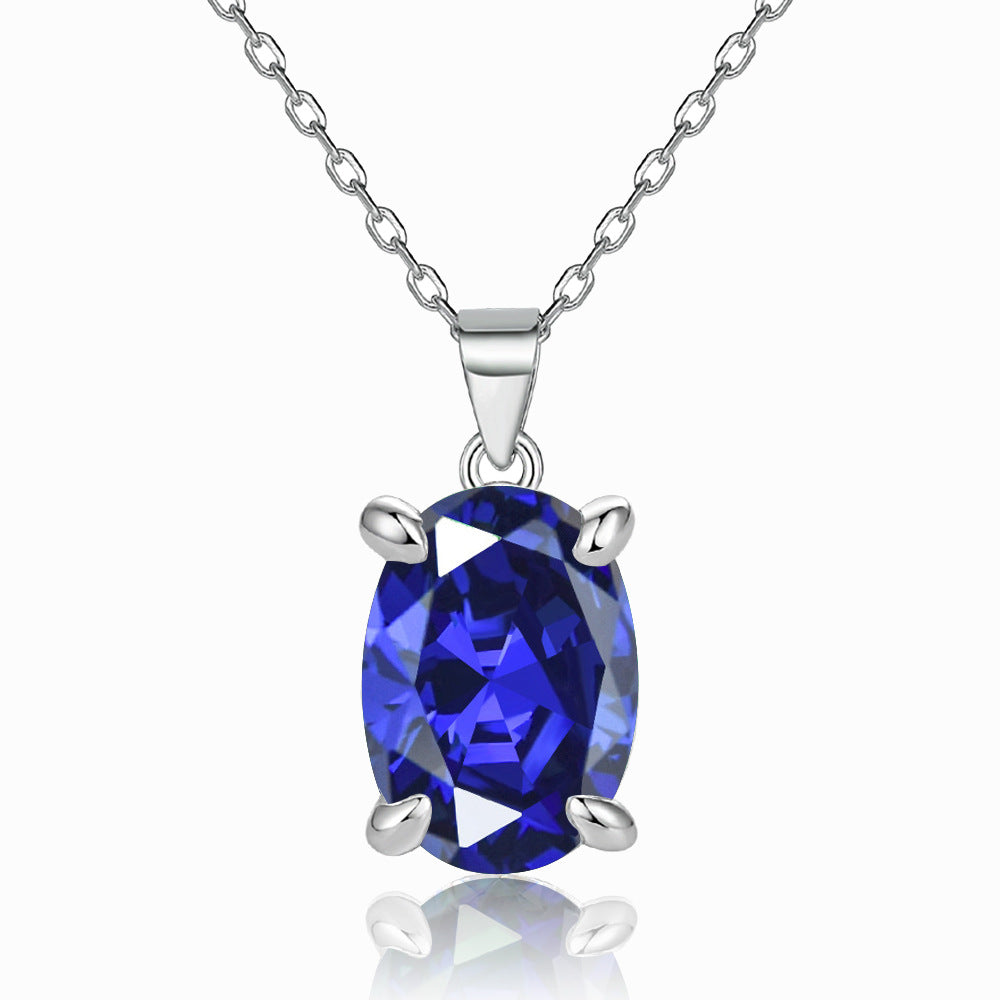 Damen Anhänger-Halskette mit ovalem, tiefgrünen Edelstein und hochwertiger Silberfassung Shop Nory