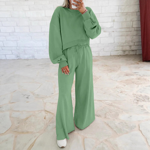 Damen Kurzpullover- und Palazzohose Lounge-Set mit Ballonärmeln Shop Nory