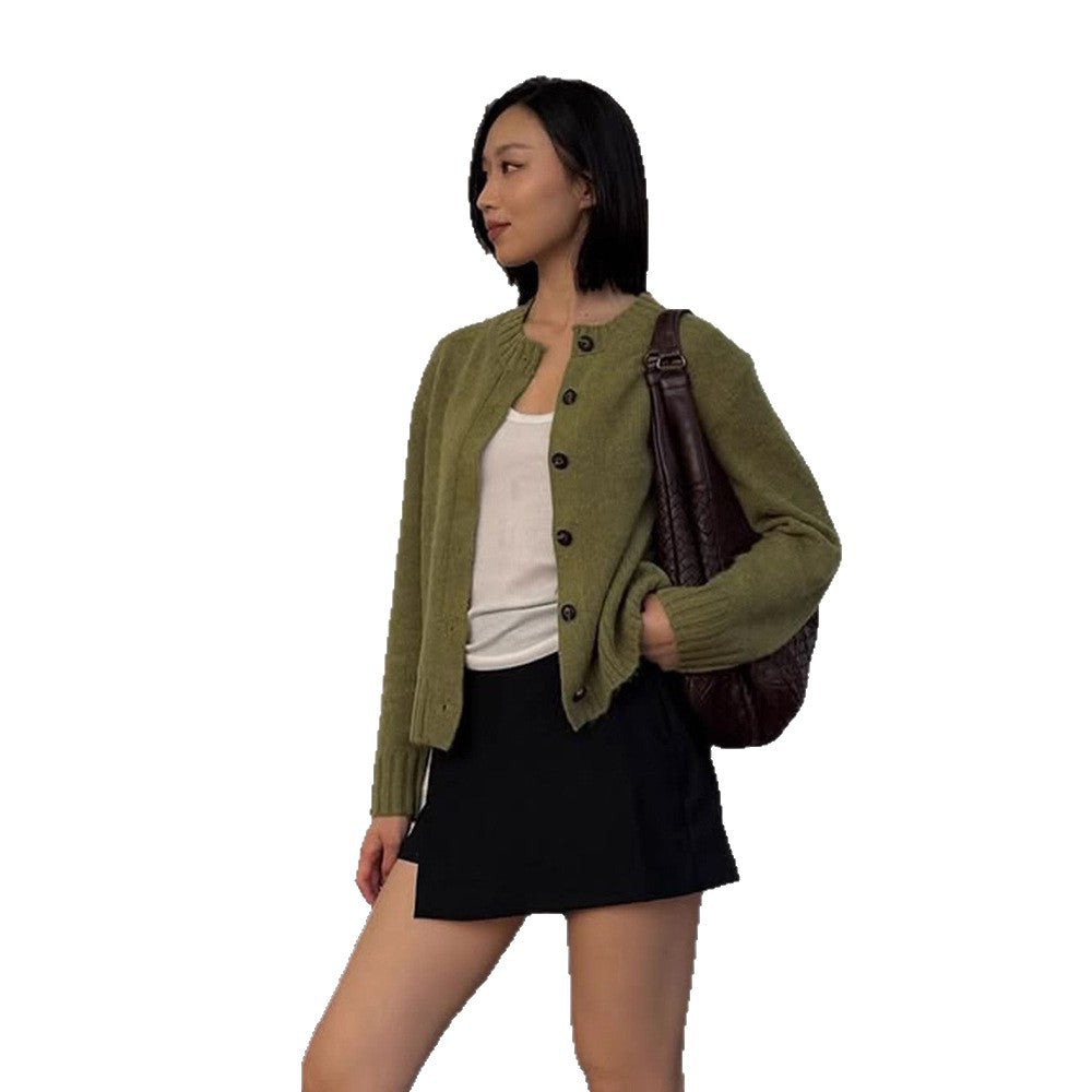 Damen Kurzgeschnittene Mohair‑Optik Strickjacke mit Rundhals, Rippbündchen und Knopfverschluss Shop Nory