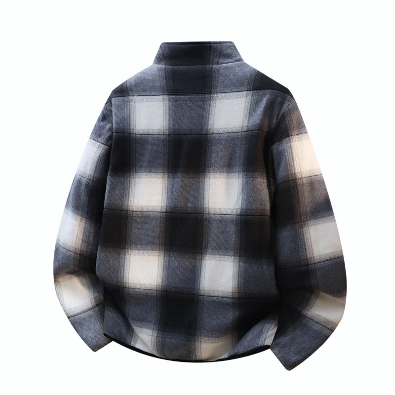 Herren Struktur-Fleecejacke mit Stehkragen, Kontrast-Brusttasche und Zwei-Wege-Reißverschluss Shop Nory