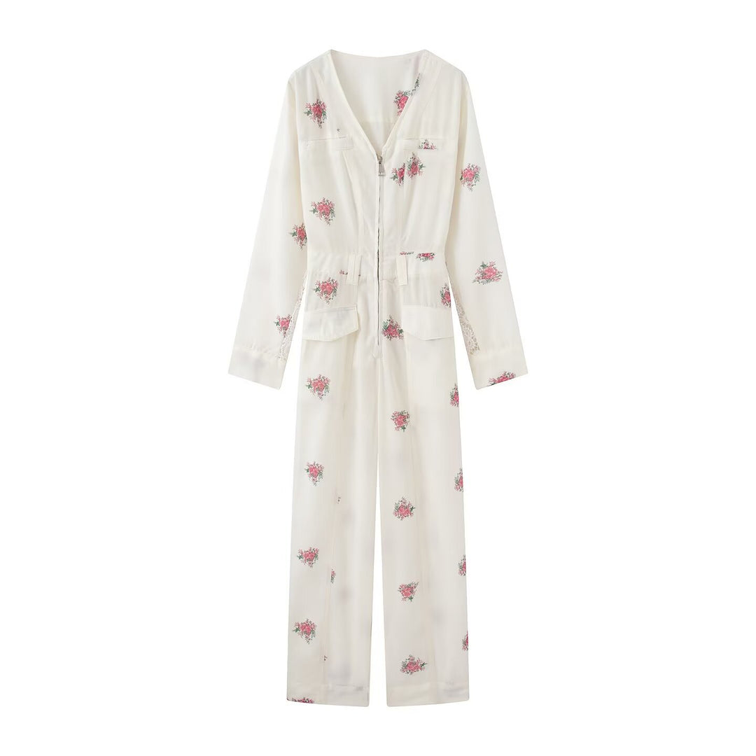 Damen Weicher Viskose-Overall mit floralem Print, Reißverschluss und weitem Bein Shop Nory