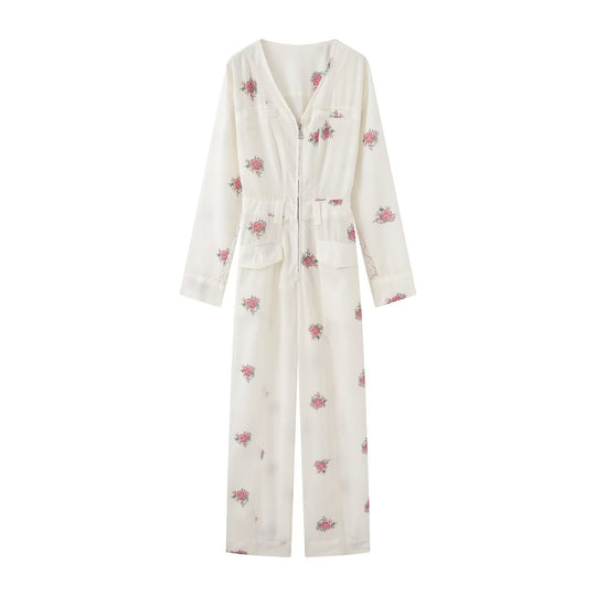 Damen Weicher Viskose-Overall mit floralem Print, Reißverschluss und weitem Bein Shop Nory