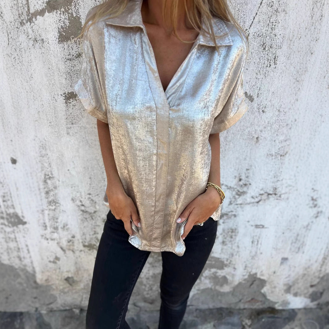 Damen Elegante Satinbluse mit glänzendem Finish und lässigem Schnitt