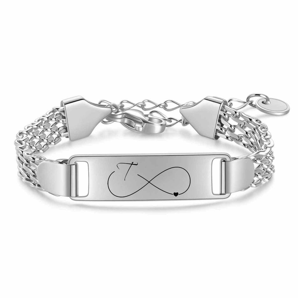 Damen Armband mit personalisierbarem Infinity-Anhänger und feinem Edelstahlband Shop Nory