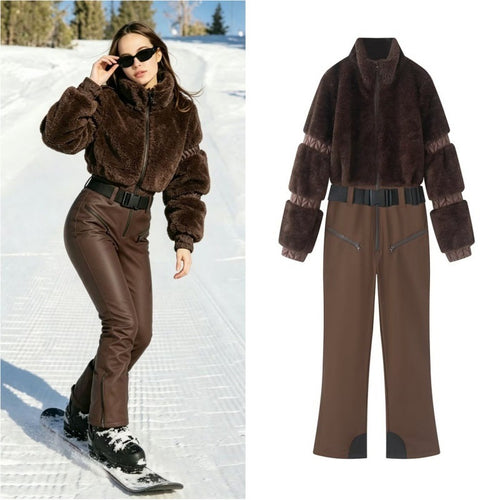 Damen Winterlicher Utility-Overall mit Teddyjacke, hohem Bund und Gurt Shop Nory