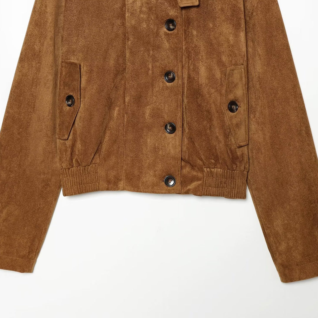 Damen Kurzblouson aus Velours‑Suede mit Knopfleiste, verdecktem Reißverschluss und elastischem Saum Shop Nory