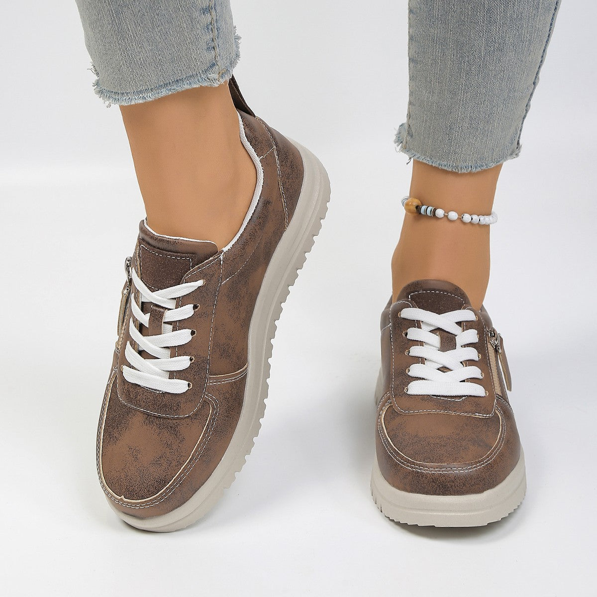 Damen Sneakers mit modischem Reißverschluss und bequemer Sohle