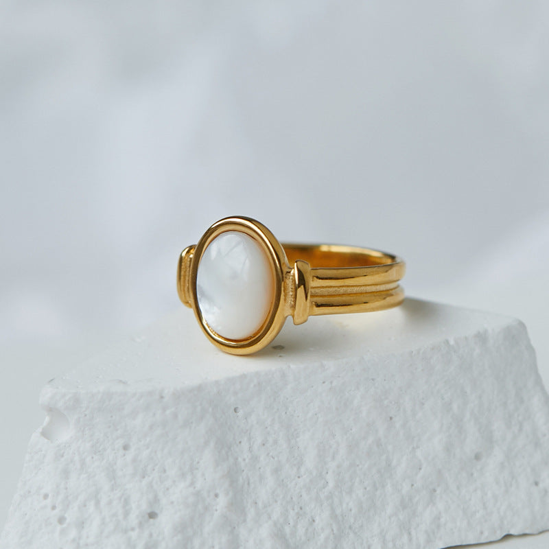 Damen eleganter Goldring mit Perlmutt-Einsatz Shop Nory