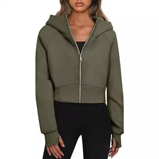 Damen kuscheliger cropped Kapuzenpullover mit Reißverschluss