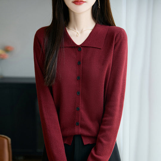 Damen Leichter Feinstrick-Cardigan mit breitem Hemdkragen und Frontknopfleiste Shop Nory