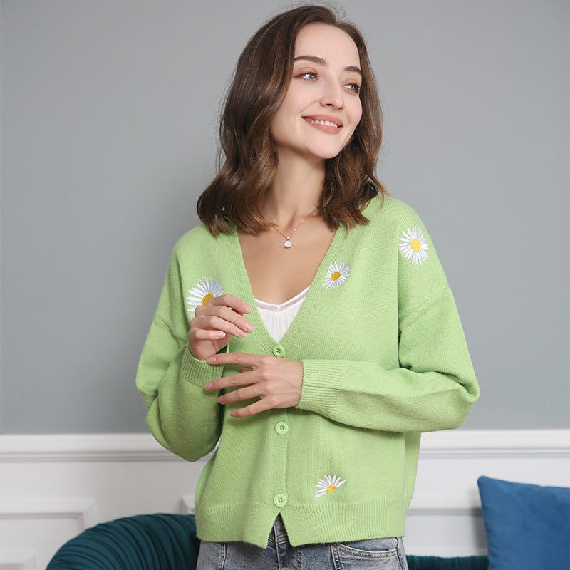Damen Strickjacke mit floralem Design und Knopfverschluss