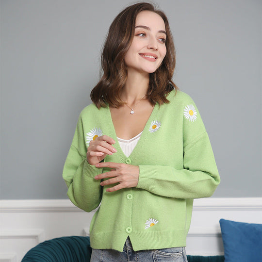 Damen Strickjacke mit floralem Design und Knopfverschluss
