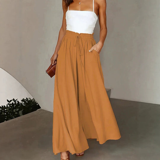 Damen nan fließende Palazzo-Hose mit Paperbag-Taille und tiefen Eingrifftaschen Shop Nory
