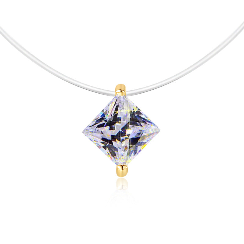 Damen Halskette mit diamantförmigem Kristallanhänger und goldfarbener Halterung Shop Nory