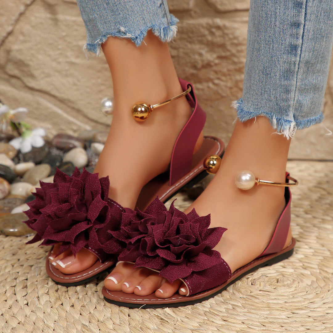 Damen komfortable Sandalen mit dekorativen Blumen-Applikationen