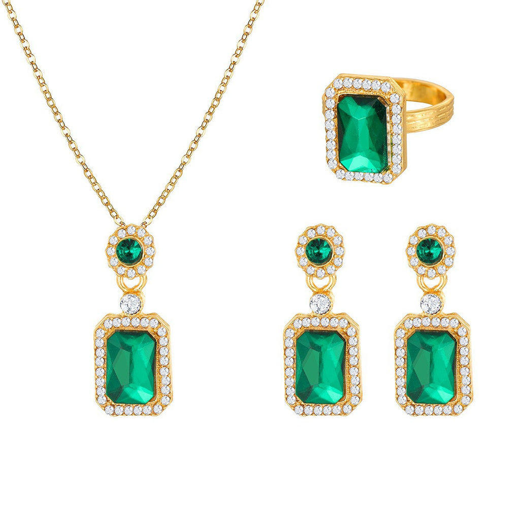 Damen Schmuckset mit funkelnden Smaragd und goldenen Akzenten Shop Nory