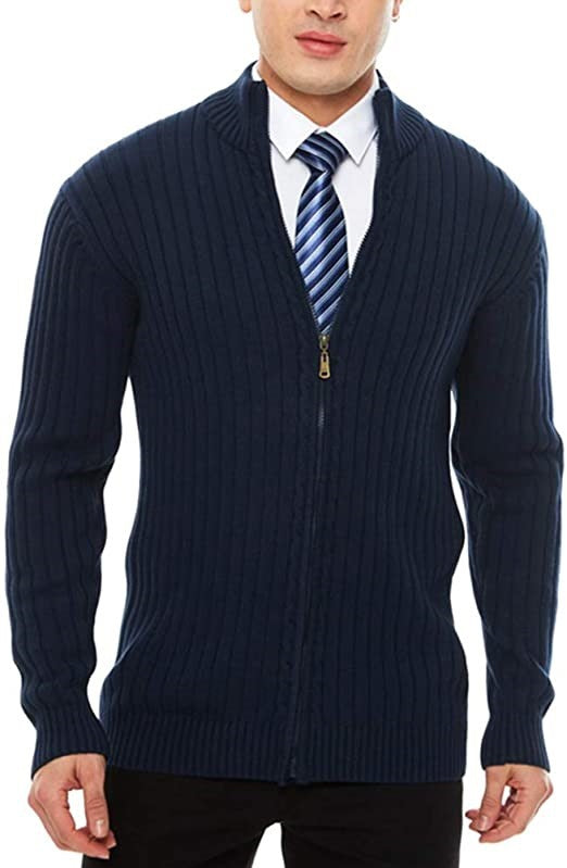 Herren Feinstrick-Cardigan mit durchgehendem Reißverschluss, Stehkragen und markanter Rippenstruktur Shop Nory