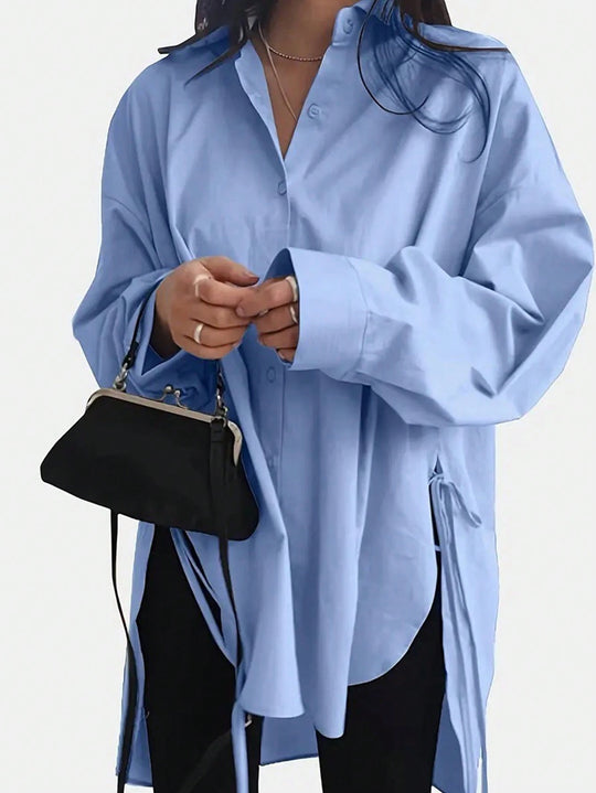 Damen Oversized Langbluse mit Tunnelzug und weitem Manschettenärmel Shop Nory