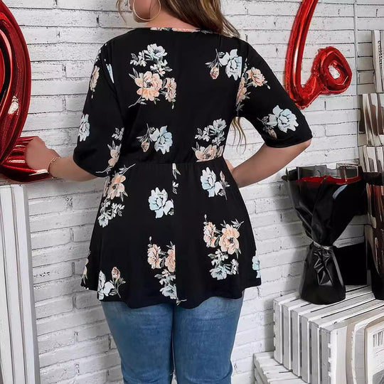 Damen Tailliertes Wickelshirt mit Spitzen‑V‑Ausschnitt und dreiviertel Ärmeln Shop Nory