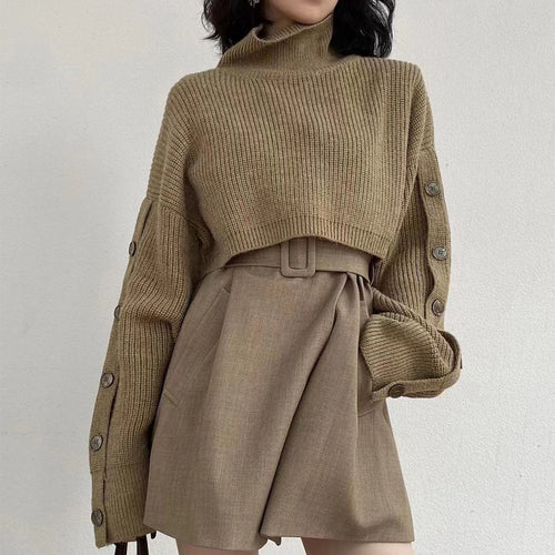 Damen Kurzgeschnittener Rollkragen-Bolero-Überwurf mit langen Ärmelknöpfen Shop Nory