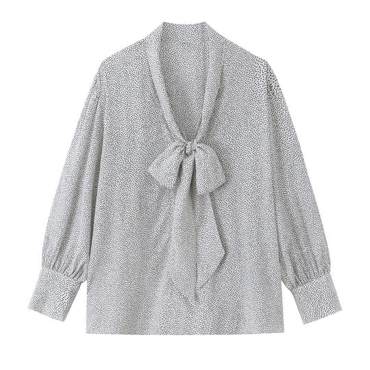 Damen Pussy-Bow-Bluse mit feinem Punktmuster, Ballonärmeln und Manschetten Shop Nory